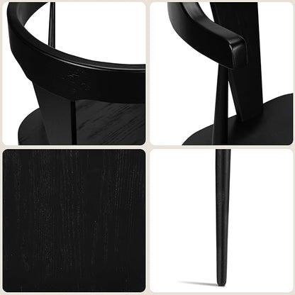POLY & BARK Mid Century Modern Enzo Black Dining Chair – Solid Oak Wood Splat Back Chair, 18" Seat Height, 32" Tall – Stylish MCM Kitchen & Dining Room Chair - Set of 2