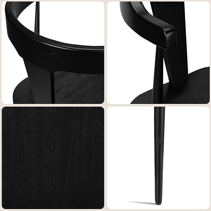POLY & BARK Mid Century Modern Enzo Black Dining Chair – Solid Oak Wood Splat Back Chair, 18" Seat Height, 32" Tall – Stylish MCM Kitchen & Dining Room Chair - Set of 3