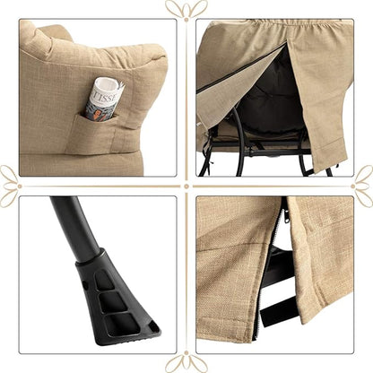 HollyHOME Fabric Lazy Chair with Foldable Ottoman, Accent Comfy Lounge Arm Chair and Folding Footrest Stool Set, Leisure Sofa Reading Chair and Footstool for Living Room, Bedroom, Dorm, Coffee&White