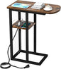 C Shaped End Table with Charging Station, Side Table for Living Room & Bedroom, Couch Laptop Table with USB Ports & Type-C Fast Charging Port, Snack Tray Table for Couch & Bed