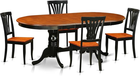 East West Furniture PLAV5-BCH-W 5 Piece Dining Room Furniture Set Includes an Oval Kitchen Table with Butterfly Leaf and 4 Dining Chairs, 42x78 Inch, Black & Cherry
