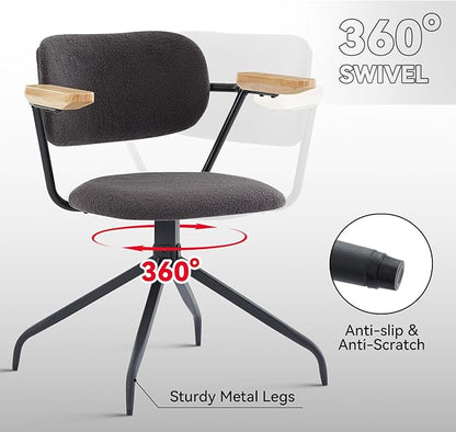 Modern Swivel Dining Chairs Set of 2 with Arms,Upholstered Comfortable Dining Room Chairs, Wooden Armrests & Sturdy Metal Frame, Stylish Kitchen & Dining Table Chairs for Modern Décor