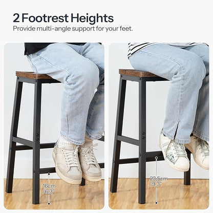 HOOBRO Bar Stools Set of 4, Counter Height Bar Stools, 23.6'' Bar Chairs, Saddle Stools with Footrests, Industrial Barstools for Dining Room, Kitchen, Bar, Rustic Brown and Black BF02MDP401