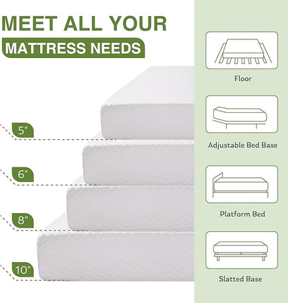 10 Inch Queen Mattress, Memory Foam Mattress in a Box with Cooling Green Tea Gel, Relieve Pressure with Medium Support, CertiPUR-US Certified, 80''L x 60''W, White