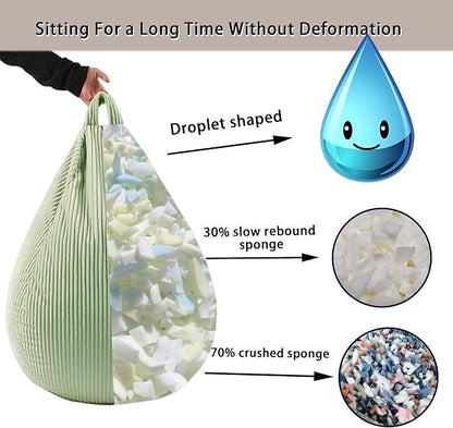 LPMOERA Bean Bag Chairs for Kids/Teen with Memory Foam Filling Bean Bag Sofa with Soft Corduroy Fabric BeanBag Chair for Living Room Bedroom College Dorm Reading Chair Greyish-Green