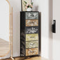 Tohomeor Vintage Dresser Vertical Nightstand with Neutral Botanical Plant Fabric Chest Drawers for Closet Bathroom Storage Tower Unit Bed Side Organizer Farmhouse Rustic (Multi, 6 Drawers)