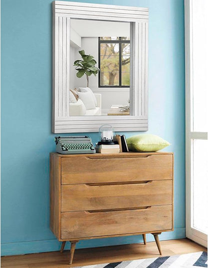 Large Rustic Wall Mirror, Rectangular Vintage Wood Framed Large Mirror Deco Farmhouse Living Room Bathroom Bedroom Entrance Mirror White 26" x 18"