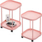 Side Table with Wheels, End Table Living Room Plastic Mobile Sofa Side Table Small Night Stand Bedroom Pink (2 Pack)
