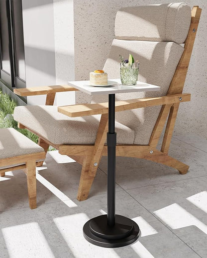 Versatile End Table with Metal Base, Height Adjustable, Vintage Square Indoor Metal Plant Stand, for Sofa, Bedside Small Couch, Living Room and Bedroom, 1 Pack, White, GBZ001SW-1