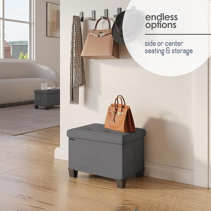 STORAGEBUD Storage Ottoman Cube with Small Bin, 16-in Square Ottoman with Storage for Living Room and Bedroom, Small Ottomans Foot Rest, Fabric Foot Stools Ottomans Max 330lbs, Grey