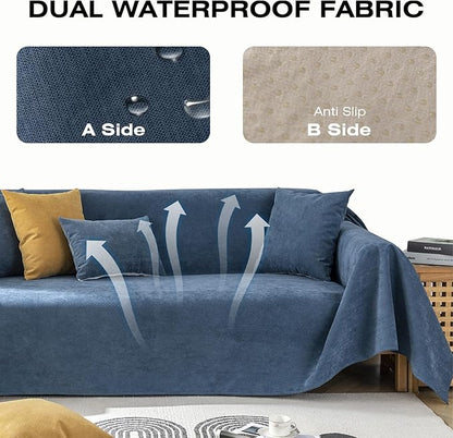 STACYPIK Waterproof Blue Couch Cover Non-Slip Sofa Cushion Cover for Pet Cat Dog Anti-Scratch Couch Cover Thick Washable Couch Protector for 3 Cushion Outdoor Leak Proof Couch Throw Slipcover-71X134IN