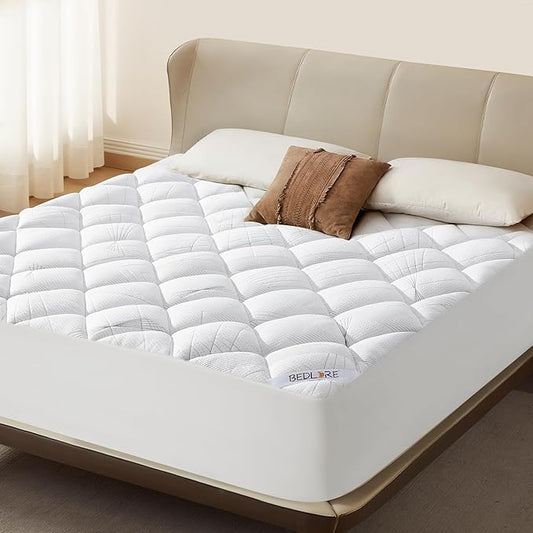 BEDLORE Queen Mattress Topper, Viscose Made from Bamboo Soft Pillow Top Mattress Pad, Thick Mattress Cover for Back Pain Relief with 6-18 inches Deep Pocket