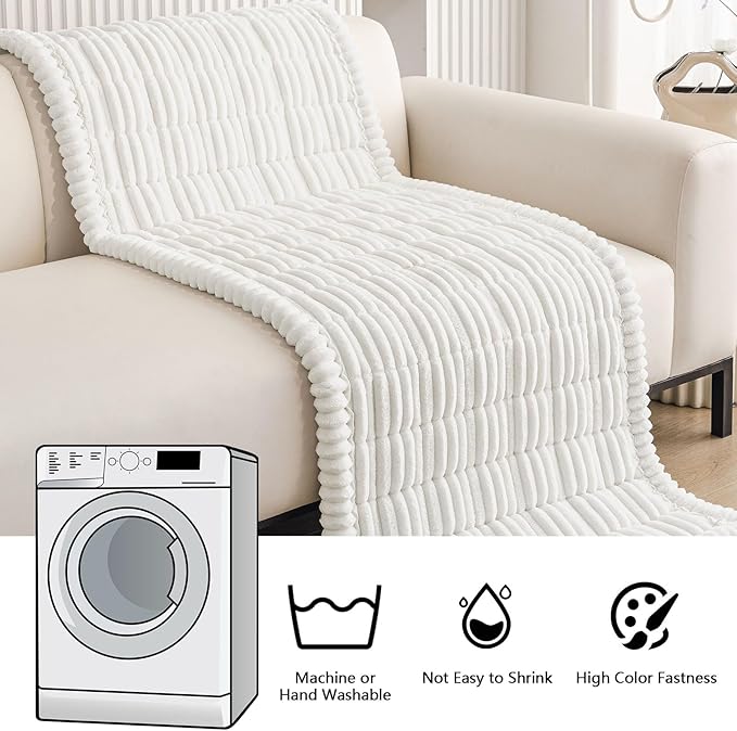 Smiry Couch Cover for Dogs Washable, Non Slip Fuzzy Pet Couch Covers for 3 Cushion Sofa Pet Friendly, Thick Soft Sofa Slipcovers Cushion Protector (White, 27.6" x 59")