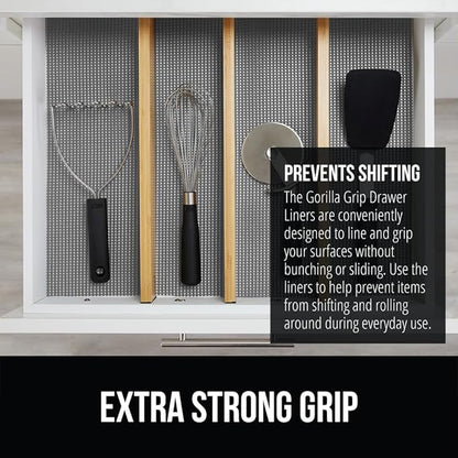 GORILLA GRIP powerGRIP Drawer Shelf and Cabinet Liner, Thick Strong Hold, Non-Adhesive Liners Protect Kitchen Cabinets and Cupboard, Bathroom Drawers, Easy Install, Breathable Mat, 20" x10', Gray
