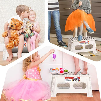 ACSTEP Folding Step Stool 9 Inch,15-Inch Extra Wide Heavy Duty Stepping Stool More Safe and Comfortable Non Slip Foldable Step Stool for Kids and Adults White