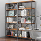 Himimi 6-Tier Bookshelf Set of 2,Tall Bookcase Industrial Wood Storage Rack with Open Book Shelves,Modern Metal Standing Organizer,Vintage Display Rack for Living Room, Office, Bedroom, Rustic Brown