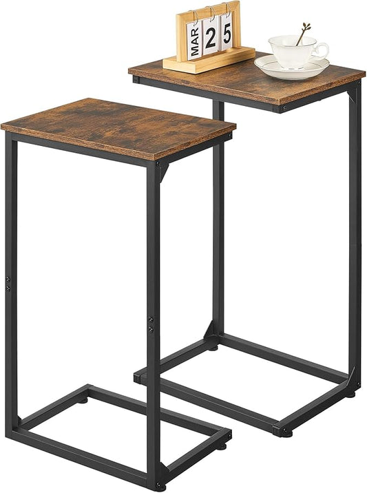 C Shape End Table,Large Surface Couch Table,C Table Sofa Side End Table,Side Table for Couch Slide Under,for Living Room,Bedroom,Home Office, Rustic Design,11.8"D x 15.7"W x 26.4"H(2 Set)