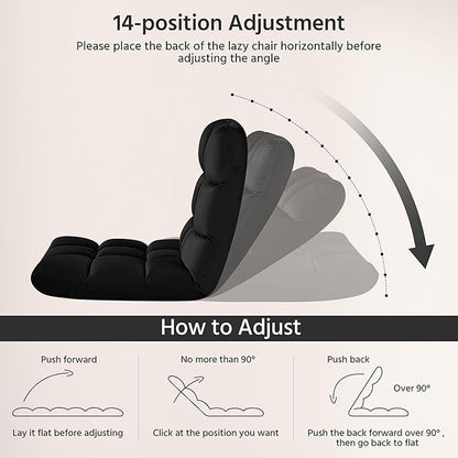 Yaheetech Floor Chair, Meditation Chair with Back Support Gaming Floor Lounger with 14 Adjustable Position for Adult, Black, 2pcs