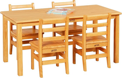 ECR4Kids 24in x 48in Rectangular Hardwood Table and Chair Set, 12in Seat Height, Kids Furniture, Honey