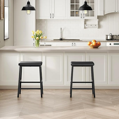 HOOBRO Bar Stools, 24" Set of 2 Bar Chairs, PU Leather Upholstered Breakfast Stools, Easy Assembly, Suitable for Kitchen, Bar, Dining Room, Black BB01MD01