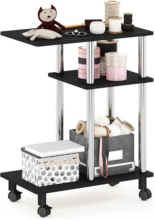 Furinno Turn-N-Tube C Shaped Side Table with Casters, Americano/Stainless Steel