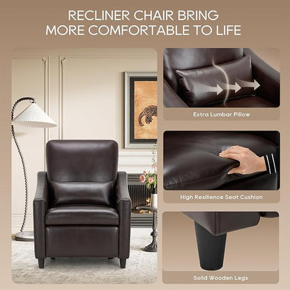 COLAMY Pushback Electric Recliner Chair Set of 2, Premium Leather Upholstery with Adjustable Angles, Extra Lumbar Pillow, Built-in Charging Port, Business-Casual Style for Living Room,Brown