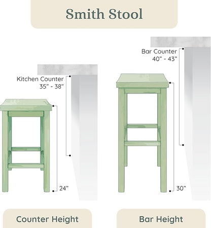 Grain & Grove Smith Collection Set of 2 Solid Wood Counter Height Bar Stools, 24-Inch Saddle Seat Backless Stools, Ideal for Kitchen Island, Dining, or Home Bar Seating, Walnut
