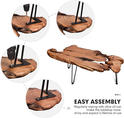 Live Edge Coffee Table, Natural Living Room Coffee Table with Clear Lacquer Finish and Metal Hairpin Legs,Unique Desktop
