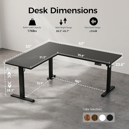 Agilestic 63 x 55 Inch L Shaped Standing Desk Adjustable Height, Corner Standing Desk, Sit Stand Up Computer Table, Splice Board, Black