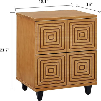 MUSEHOMEINC Wood Nightstand with 2 Drawer Storage, Modern Wood Bedside Table, Night Stand with Two Unique Geometric Details Drawers for Bedroom,Living Room