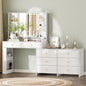 Makeup Vanity Desk with Mirror and Lights, Vanity Desk with 8 Drawers & Storage Shelves, Vanity Table with Power Outlet, 3 Color Modes & Adjustable Brightness Dressing Table, Bedroom,White2