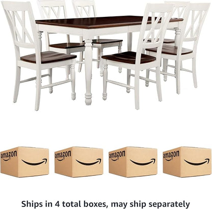 Crosley Furniture Shelby 7-Piece Traditional Dining Table Set for 6, Dinner Tables with Kitchen Chairs, Distressed White