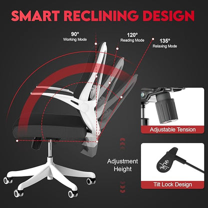 Ergonomic Office Chair - Comfy Desk Chairs with Wheels and Arms, 400LB Heavy Duty Mesh Computer Chairs with Comfortable Lumbar Back Support for Home Office, Study, Bedroom and College Dorm