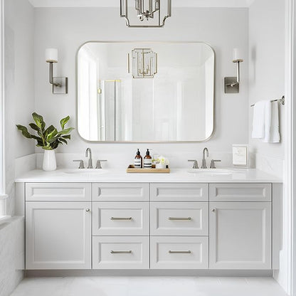 MZON 24x32Inch Brushed Nickel Bathroom Mirror, Rectangle Wall Mounted Mirror for Bathroom or Entryway, Anti-Rust Frame & Tempered Glass, Hangs Horizontally/Vertically - Farmhouse or Bathroom Decor