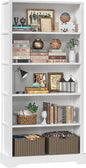 TVU 5-Tier Wooden Book Shelf, 65" Tall Bookshelf with Storage, Floor-Standing Display Bookcase, Farmhouse Style Bookshelf with Arched Base, Suitable for Living Room, Study, Office, White
