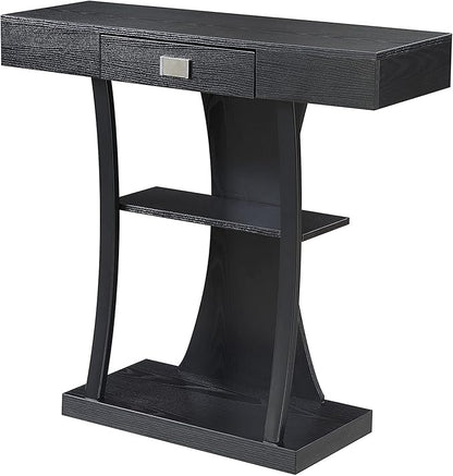 Convenience Concepts Newport Harri Console Table 36" - Modern Sofa Table with Storage Shelves, One Drawer Narrow Entryway Hall Table for Living Room, Black