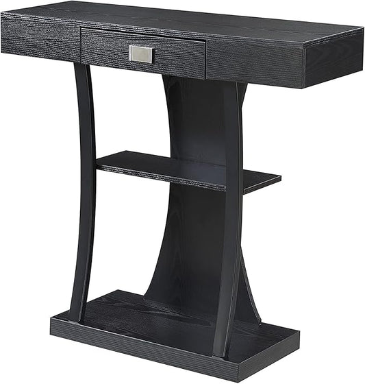 Convenience Concepts Newport Harri Console Table 36" - Modern Sofa Table with Storage Shelves, One Drawer Narrow Entryway Hall Table for Living Room, Black