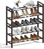 Haddockway Bamboo Shoe Rack for Closet, Free Standing Shoe Organizer with Smooth Round Rods & Convenient Handles, Stackable Shoe Storage Shelf for Entryway, Hallway(Brown, 5-Tier)