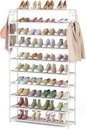 10 Tiers Shoe Rack 50 Pairs Large Capacity Tall Shoe Organizer Sturdy Shoe Storage with Two Hooks Space Saving Metal Wide Shoe Rack for Closet, Entryway, Bedroom, White