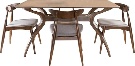 Christopher Knight Home Barron Fabric and Walnut Wood Dining Set, 5-Pcs Set, Light Grey / Walnut