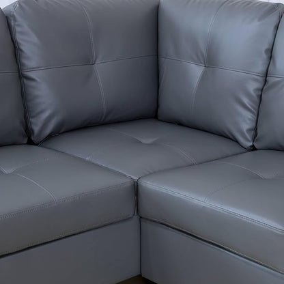NicBex Sectional Couch 3 Pieces Sofa Set with Right Chaise Synthetic Leather L Shaped Cloud Couch for Living Room Furniture Sets with Storage Ottoman, Modular Sofa for Living Room & Apartment, Gray