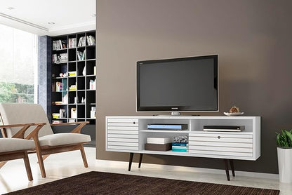 Manhattan Comfort Liberty Mid Century Modern TV Stand for Televisions up to 65 Inches, Bedroom and Living Room Entertainment Center with Storage, Shelves, and Cabinet, 71" Wide, White