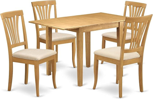 East West Furniture NDAV5-OAK-C 5 Piece Modern Dining Table Set Includes a Rectangle Wooden Table with Dropleaf and 4 Linen Fabric Dining Room Chairs, 30x48 Inch, Oak