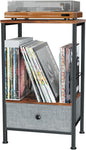 Record Player Stand with Vinyl Storage, 2-Tier Record Shelf Table with Fabric Drawer, Holds Up to 60 Vinyl Records, Record Player Table for Turntable and Albums, 15.75"D × 11.81" W× 25.59"H