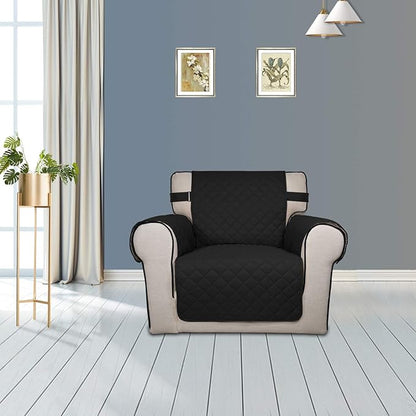 PureFit Reversible Sofa Cover Water Resistant Chair Couch Cover, Machine Washable Furniture Cover with Non-Slip Foam and Adjustable Strap for Dogs, Pets (Chair, Black/Beige)