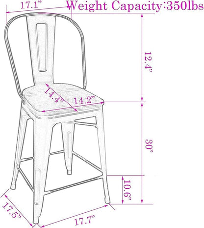 Changjie Furniture 30 Inches Metal Barstools Set of 4 Counter Height Bar Stools Industrial Stools with Backs High Back Chairs for Kitchen Island (30 Inch, Rusty)