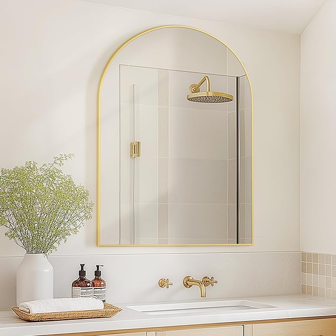Arched Wall Mirror for Bathroom,Mirrors for Wall,24''x36'',Vanity Mirror for Bedroom Dresser, Entryway, Living Room, Metal Frame (36''x24'',Gold)