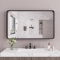 Black Bathroom Mirror 55X30 Inch, Black Metal Framed Mirror for Wall, Rounded Rectangle Matte Bathroom Vanity Mirror with Tempered Glass, Anti-Rust, Horizontal/Vertical
