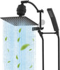 Hibbent All Metal 10'' Filtered Rainfall Shower Head with Handheld Combo, High Pressure Shower Wand, 16'' Adjustable Extension Arm, 20 Stage Shower Filter, 71'' Hose, Shower Holder, Matte Black