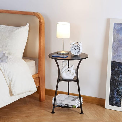 Dulcii Small Round End Table for Narrow and Small Space, 3-Tier Round Accent Couch Beside Table, Modern Side Table Corner Sofa Table Nightstand for Living Room Bedroom,Black